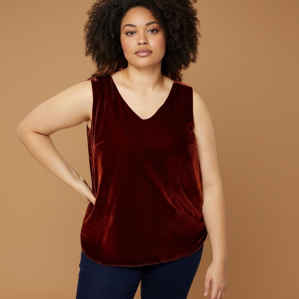 LOFT Women's XL Sleeveless Velvet Tank‎ Top Burnt Orange Brown Casual
